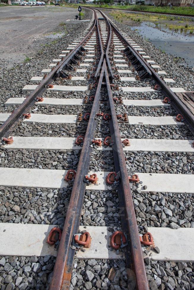 railroad tracks with rust on rock background photo