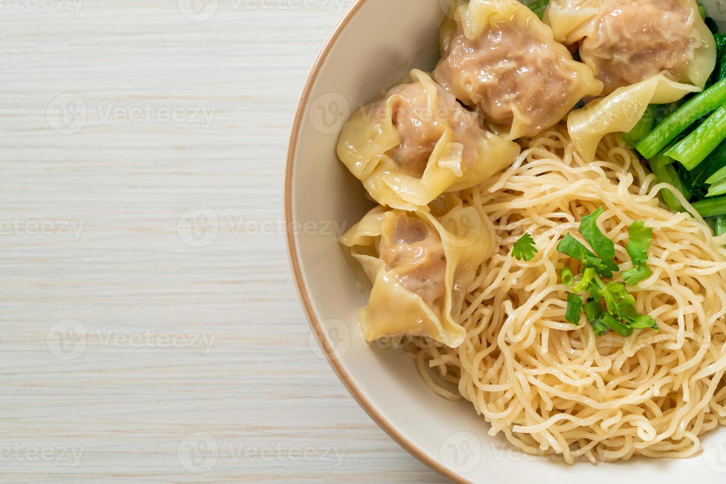 dried egg noodles with pork wonton or pork dumplings without soup photo