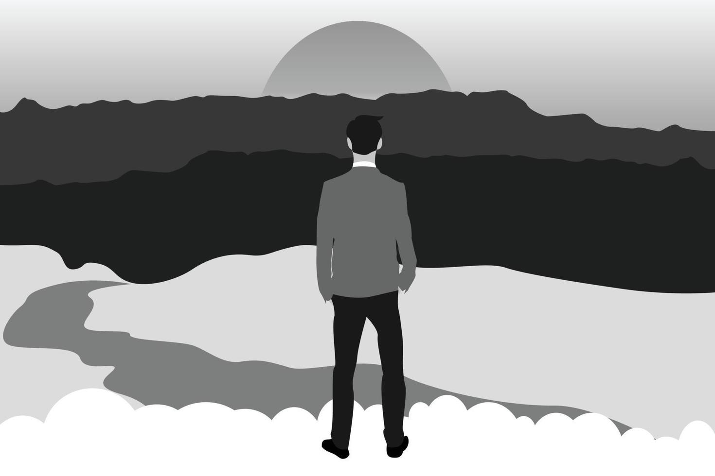 Silhouette of a businessman reaching the top of the mountain vector