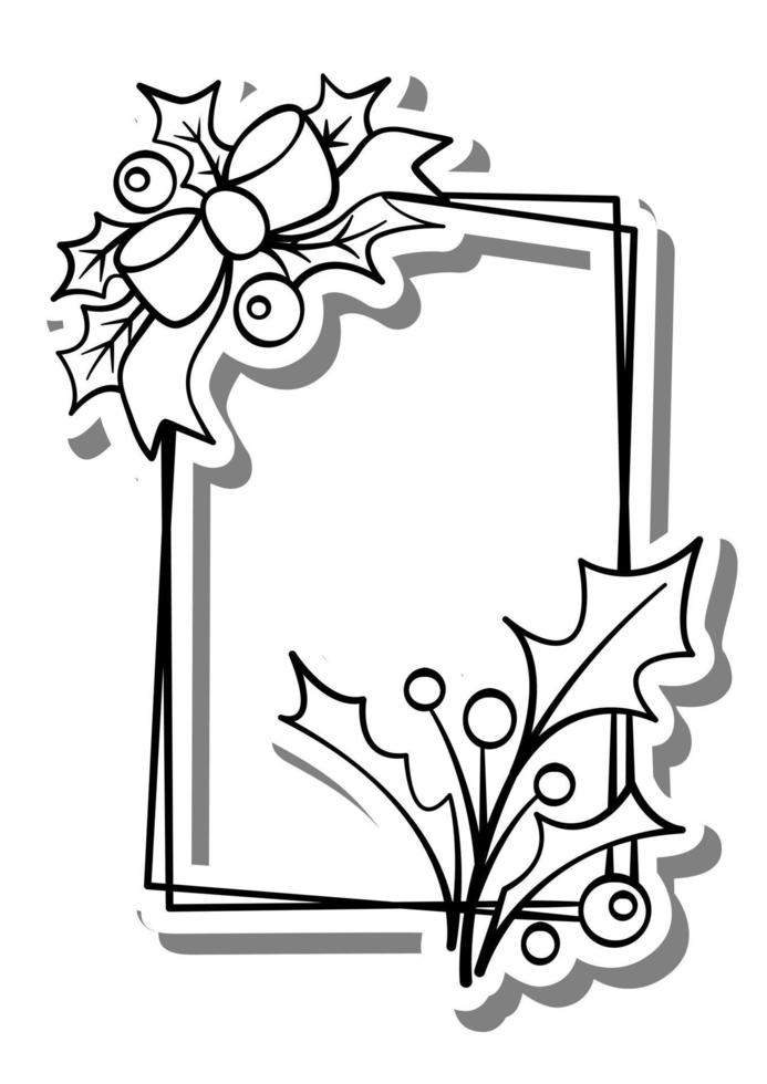 Monochrome Leave Ribbon and Holly, Christmas Frame on two white ...