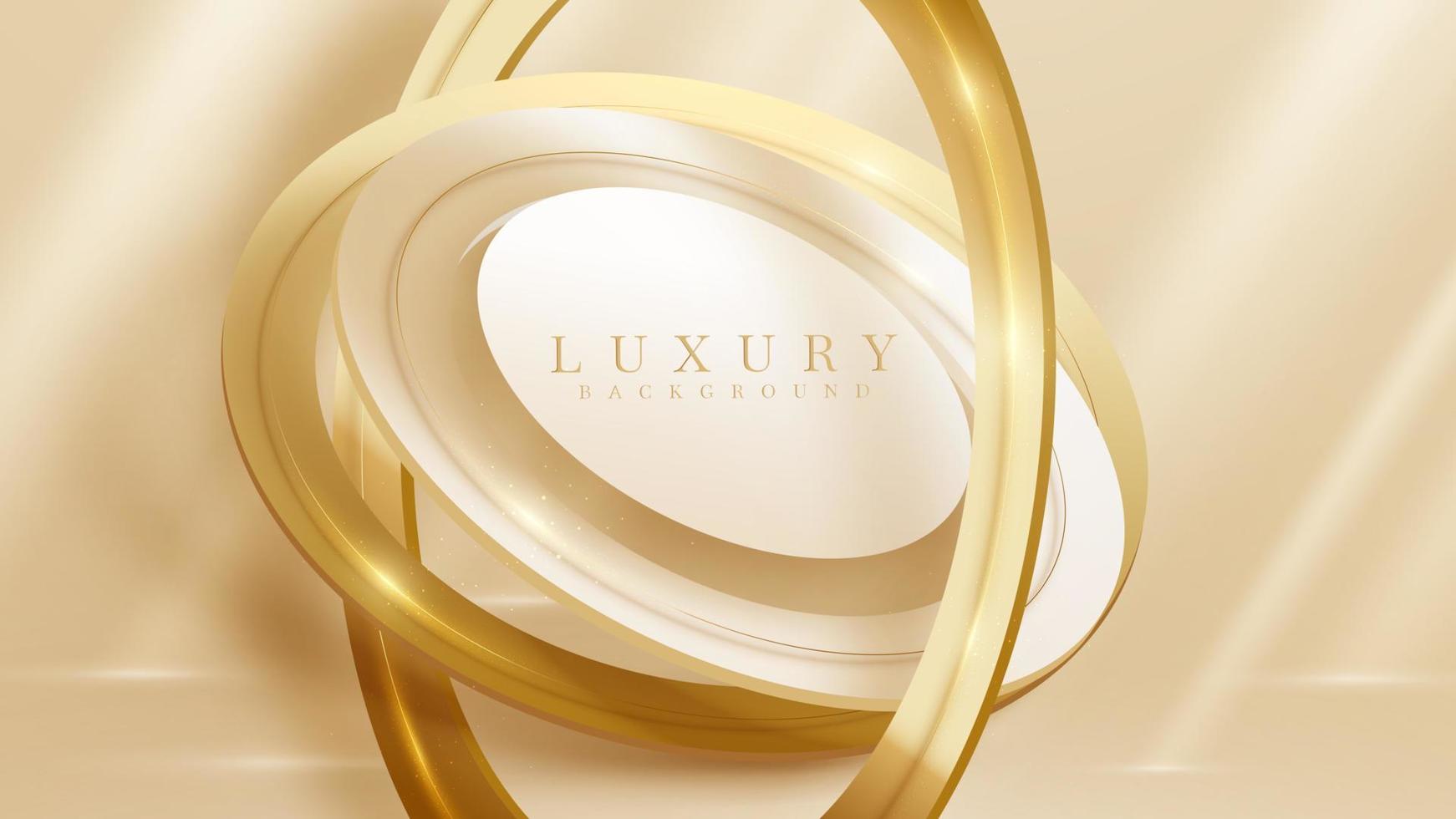 Luxury background with 3d gold circle frame element and glitter light effect decoration. vector