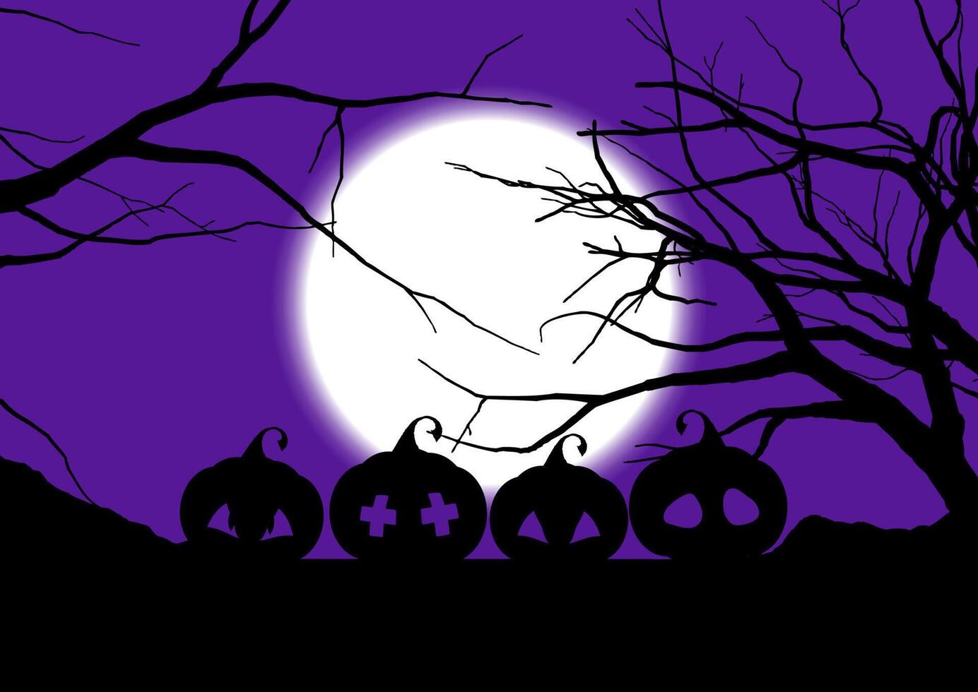 halloween background with spooky pumpkins trees vector