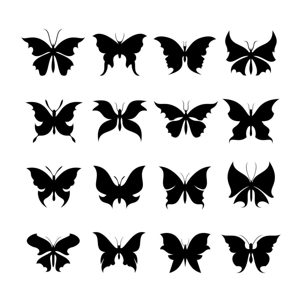 conjunto de vectores de siluetas de mariposa