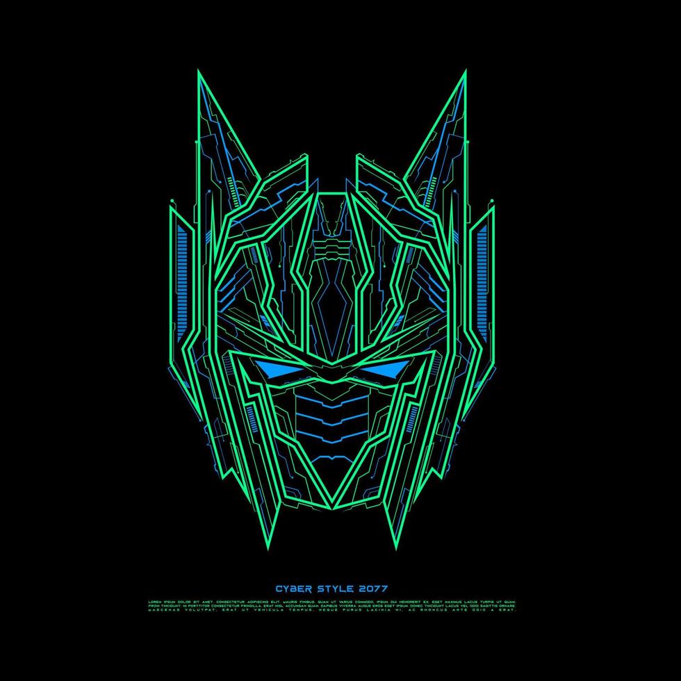 Modern Style Futuristic Robot Head Line Art Vector