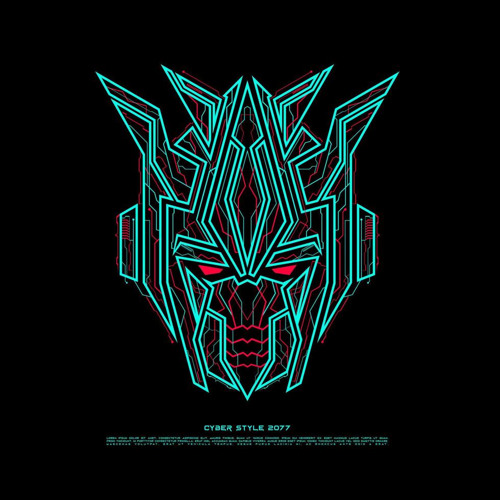 Cyber Style Robot Head Line Art Vector Illustration