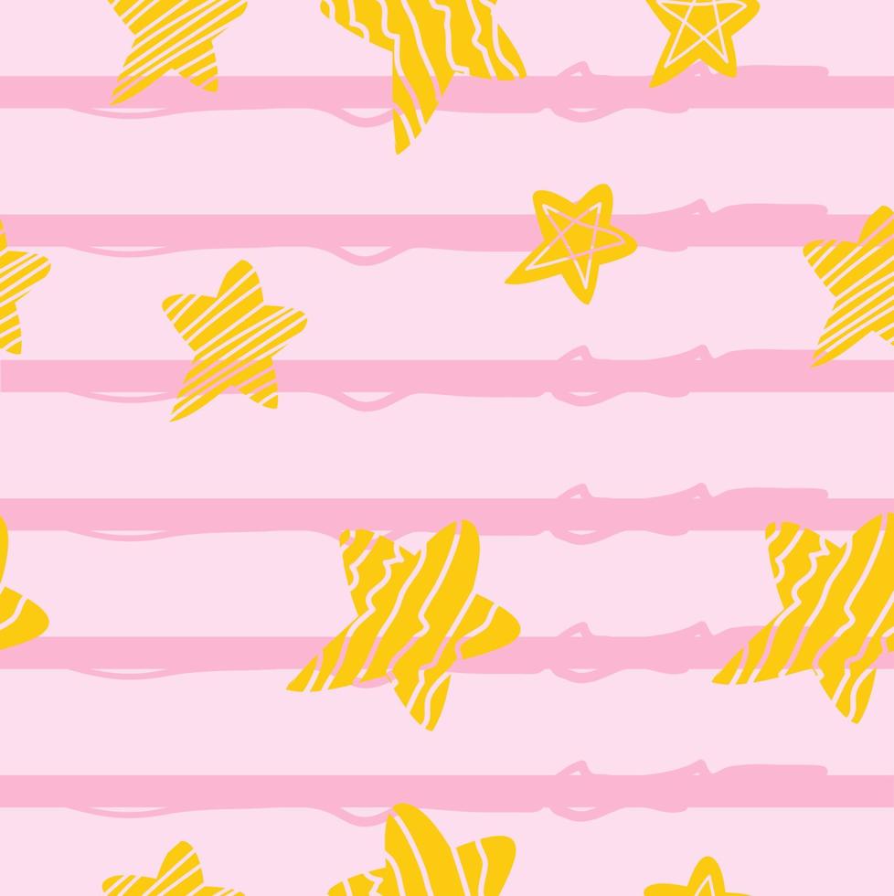 Gold stars seamless pattern on stripe pastel background vector