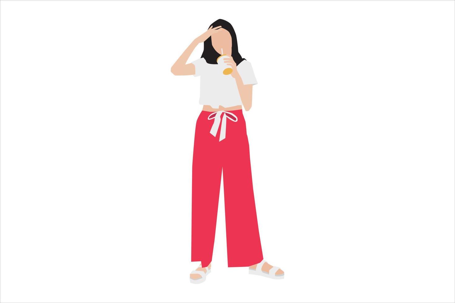 ilustración vectorial de mujeres casuales posando en la acera vector