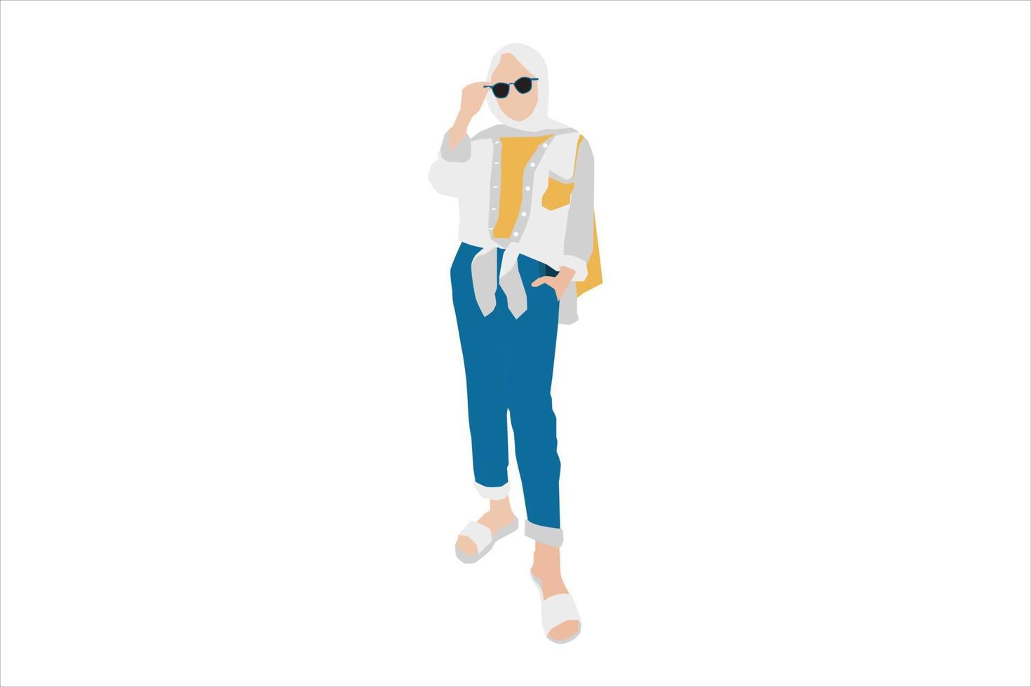 Vector illustration of muslim women posing on the sidewalk