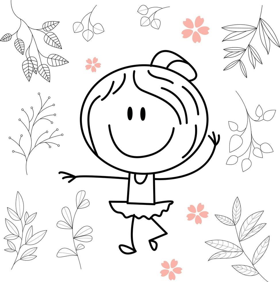 cute cartoon illustration for kids. black and white. the girls activity. but he has recovered from his illness. vector