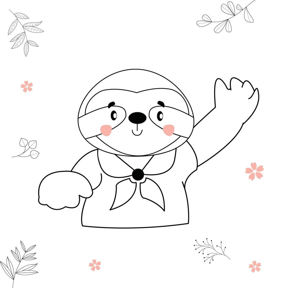 cute animal vector illustration, crew say hello. animal vector for kids brings fun. line drawing. black and white