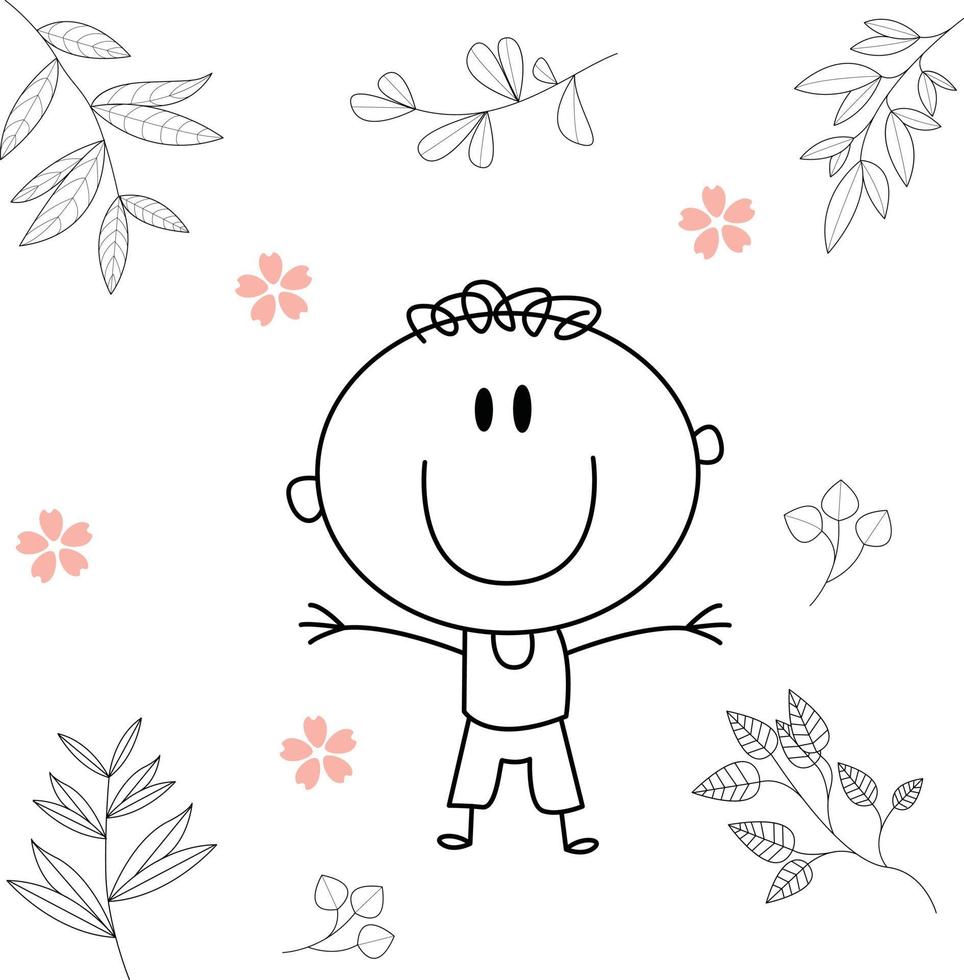 cute cartoon illustration for kids. black and white. the boy activity. but he has recovered from his illness. vector