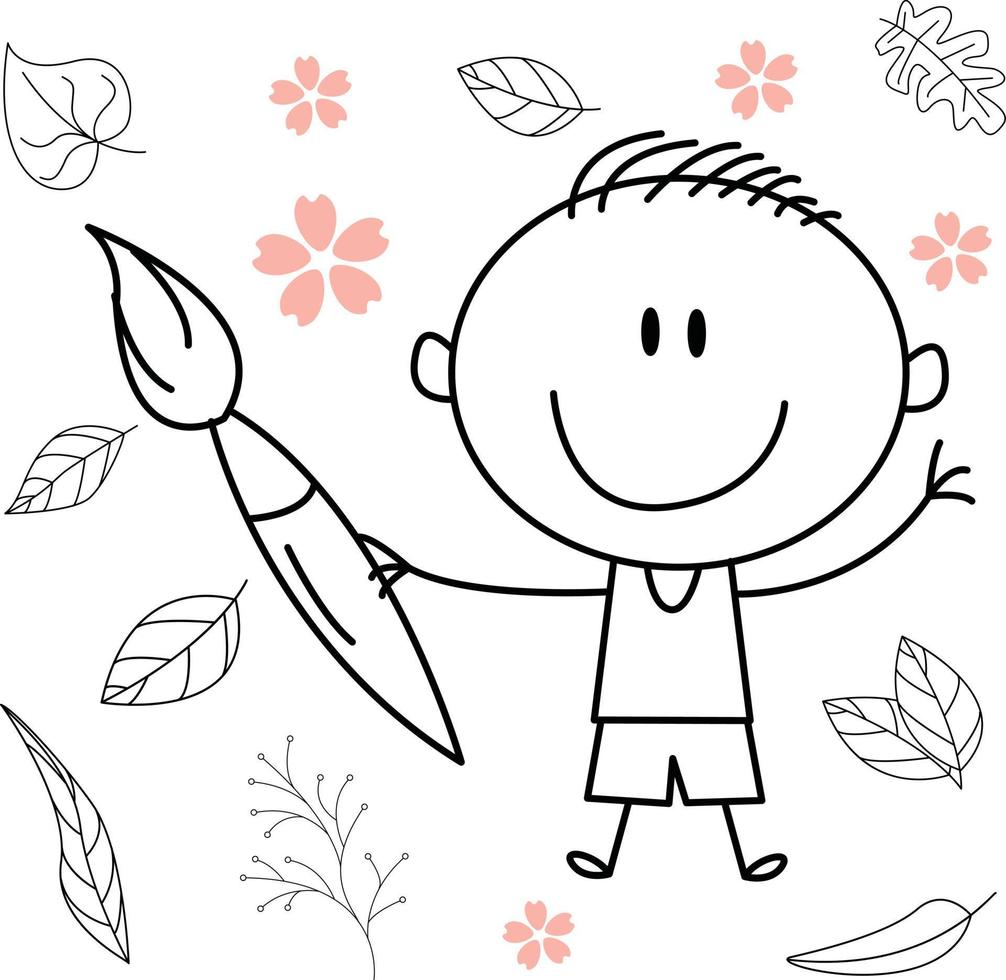 cute cartoon illustration for kids. black and white. the boy activity. but he has recovered from his illness. vector