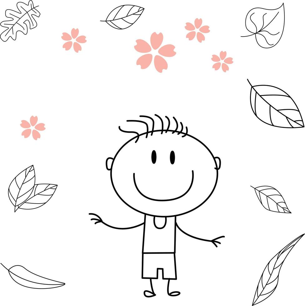 cute cartoon illustration for kids. black and white. the boy activity. but he has recovered from his illness. vector