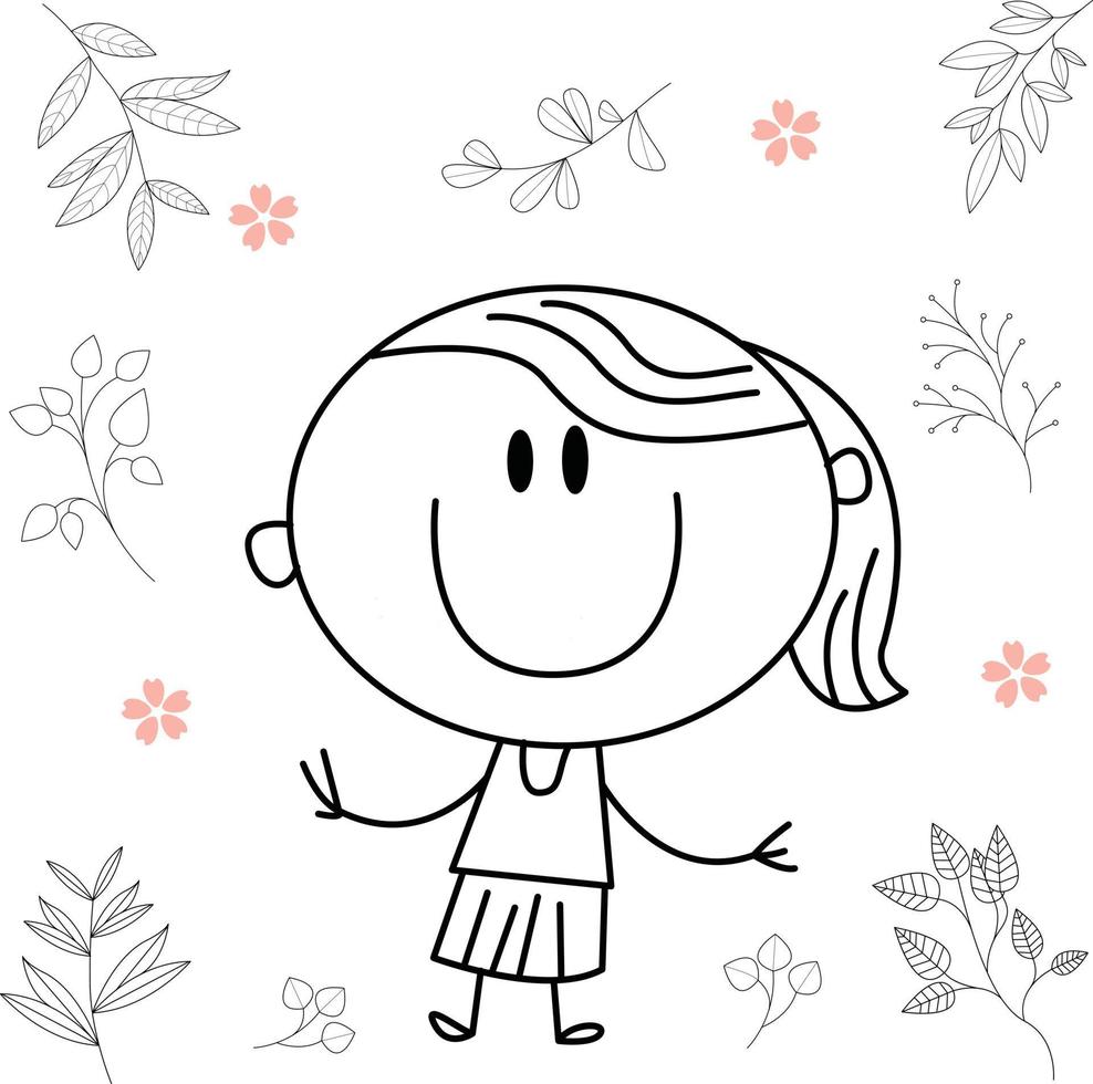 Linda ilustración de dibujos animados para niños. en blanco y negro. la actividad de las chicas. pero se ha recuperado de su enfermedad. vector