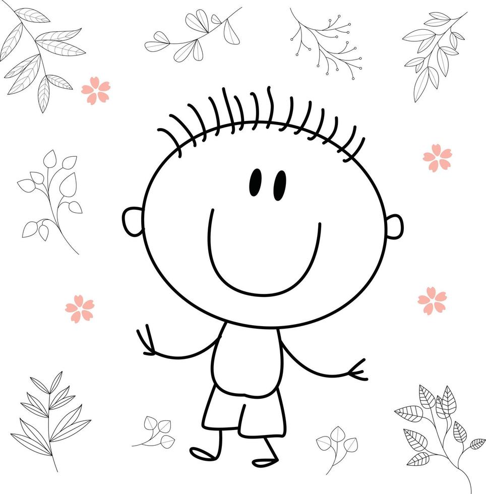 Linda ilustración de dibujos animados para niños. en blanco y negro. la actividad del chico. pero se ha recuperado de su enfermedad. vector