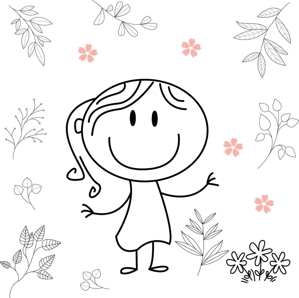 cute cartoon illustration for kids. black and white. the girls activity. but he has recovered from his illness. vector