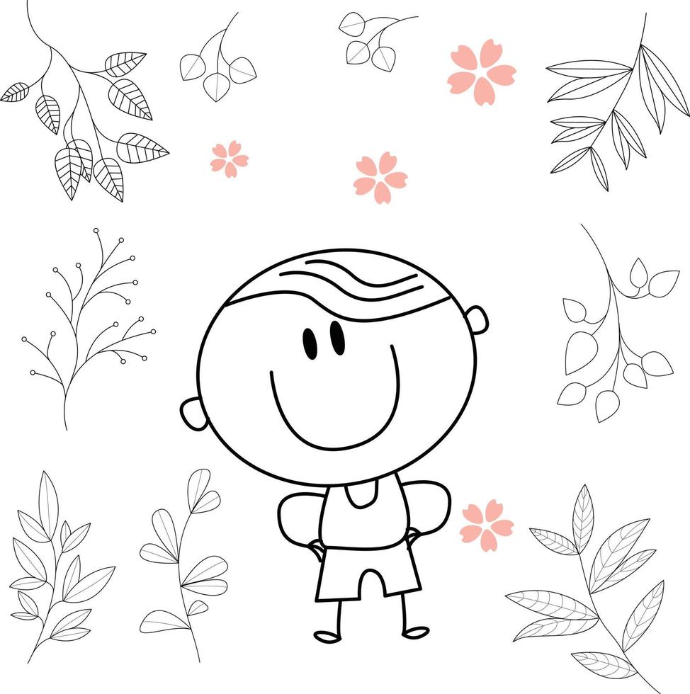 cute cartoon illustration for kids. black and white. the boy activity. but he has recovered from his illness. vector