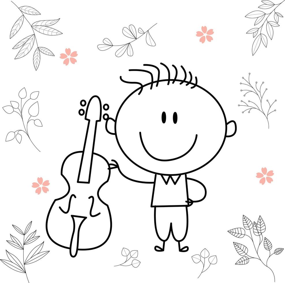 cute cartoon illustration for kids. black and white. the boy activity. but he has recovered from his illness. vector