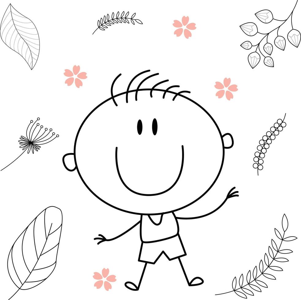 cute cartoon illustration for kids. black and white. the boy activity. but he has recovered from his illness. vector
