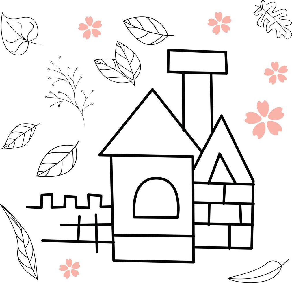 cute cartoon illustration for kids. black and white. fortress. but he has recovered from his illness. vector