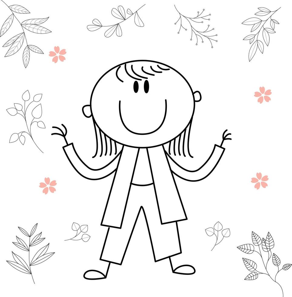 cute cartoon illustration for kids. black and white. the girls activity. but he has recovered from his illness. vector