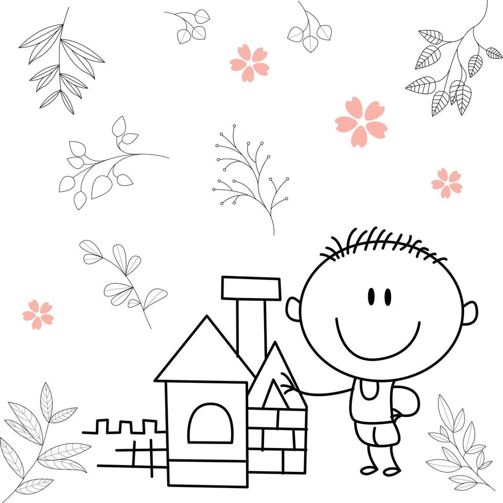 cute cartoon illustration for kids. black and white. the boy activity. but he has recovered from his illness. vector