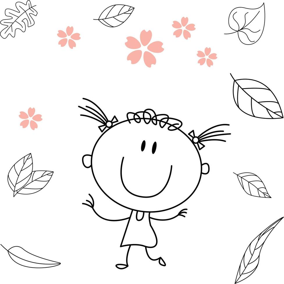 cute cartoon illustration for kids. black and white. the girls activity. but he has recovered from his illness. vector