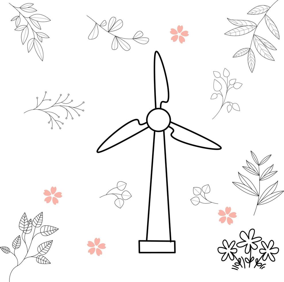 cute cartoon illustration for kids. black and white. windmill but he has recovered from his illness. vector