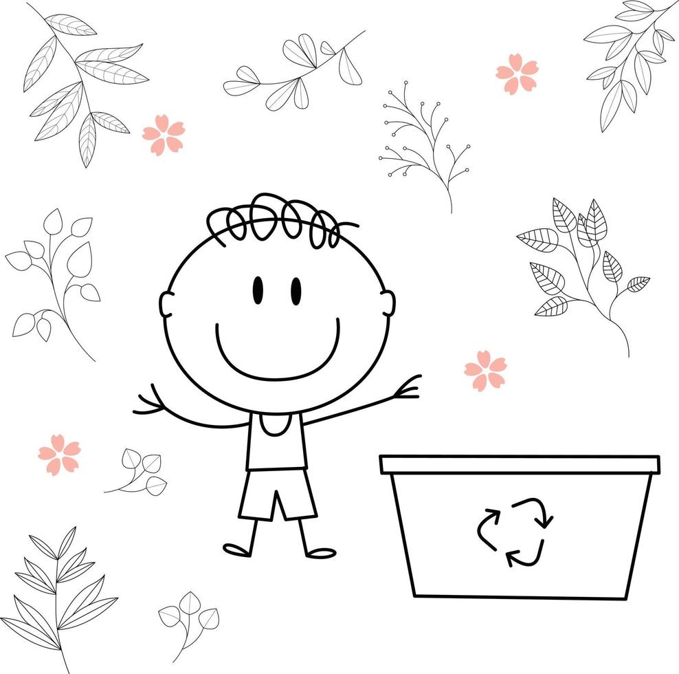 cute cartoon illustration for kids. black and white. the boy activity. but he has recovered from his illness. vector