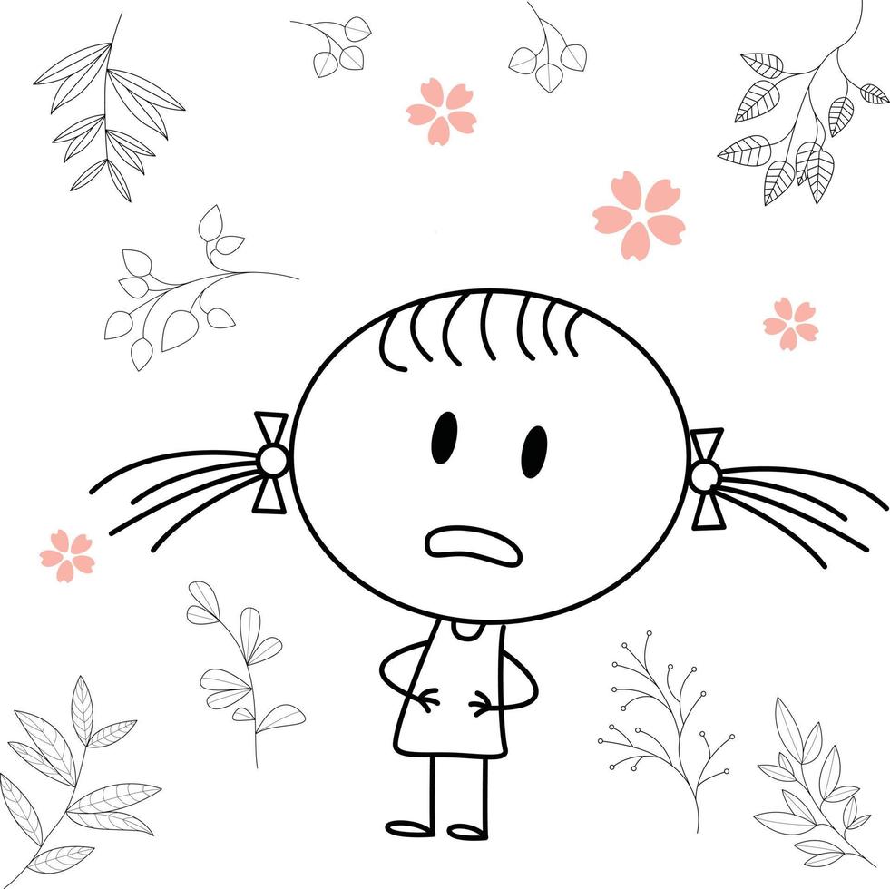 Linda ilustración de dibujos animados para niños. en blanco y negro. la actividad de las chicas. pero se ha recuperado de su enfermedad. vector