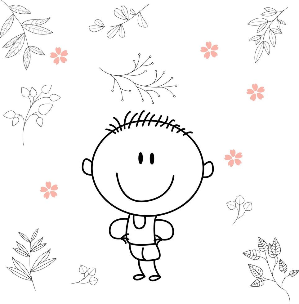 cute cartoon illustration for kids. black and white. the boy activity. but he has recovered from his illness. vector
