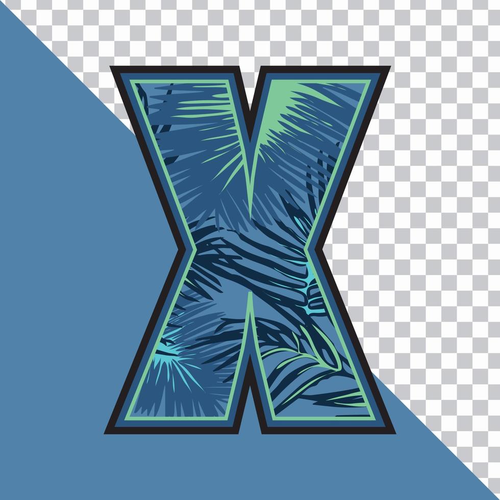 Alphabet X Made of Exotic Tropical Leaves vector Illustration with transparent background. Creative Text effect 'X' letter Graphic Design.