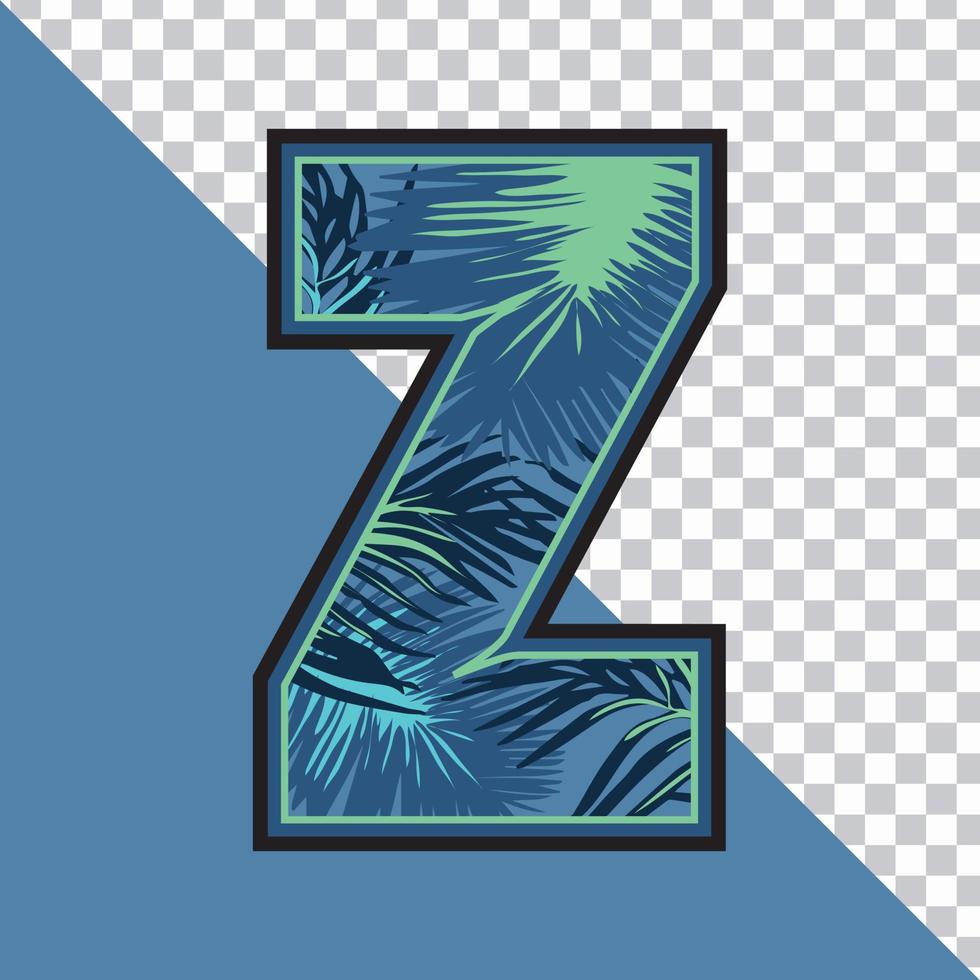 Alphabet Z Made of Exotic Tropical Leaves vector Illustration with transparent background. Creative Text effect 'Z' letter Graphic Design.