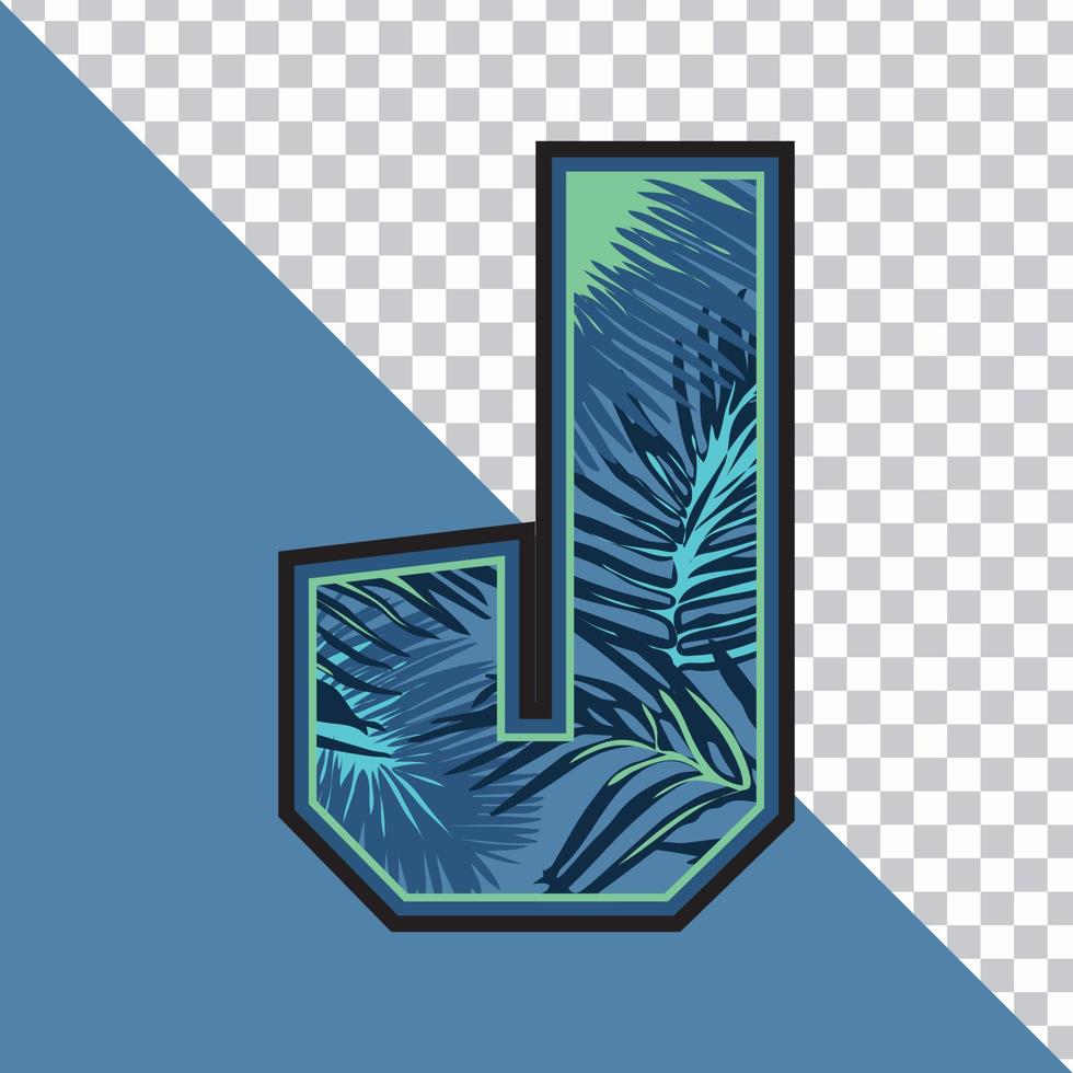 Alphabet J Made of Exotic Tropical Leaves vector Illustration with transparent background. Creative Text effect 'J' letter Graphic Design.