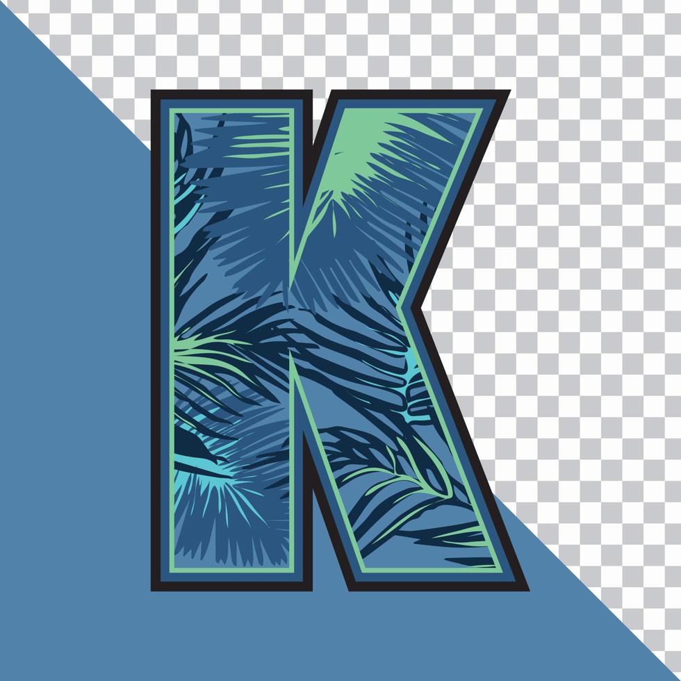 Alphabet K Made of Exotic Tropical Leaves vector Illustration with transparent background. Creative Text effect 'K' letter Graphic Design.