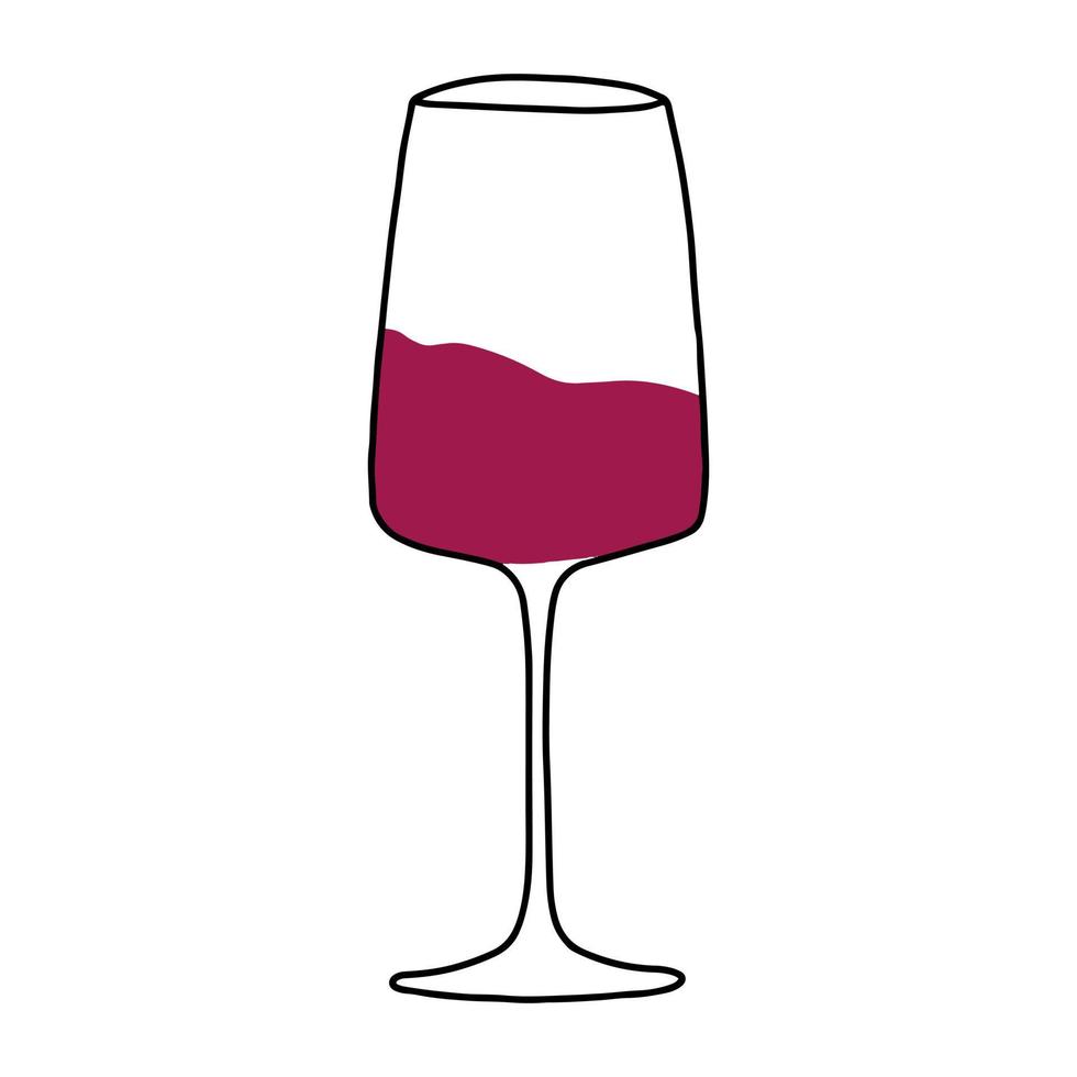 Glass with red wine. Isolated on a white background. Vector illustration in doodle style.