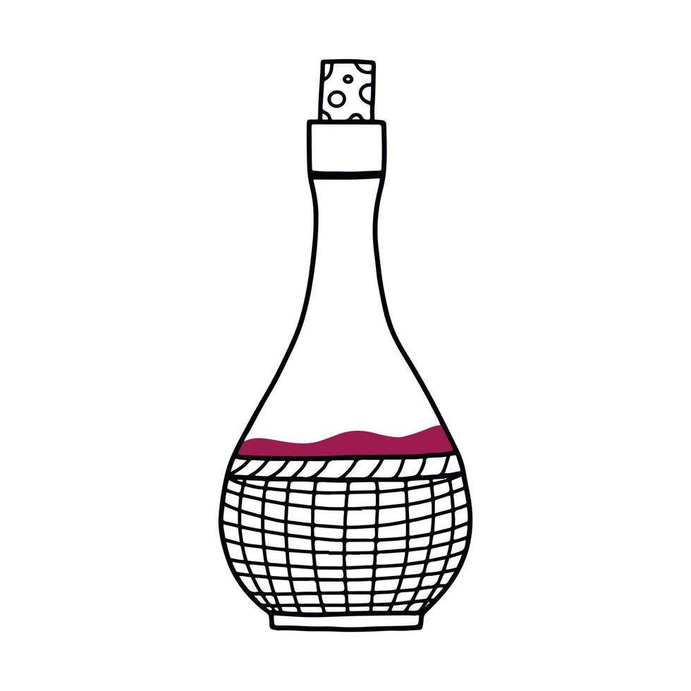 botella de vino tinto de la casa. Aislado en un fondo blanco. ilustración vectorial en estilo garabato. vector