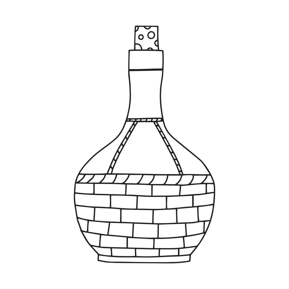 botella de vino de la casa. Aislado en un fondo blanco. ilustración vectorial en estilo garabato. vector
