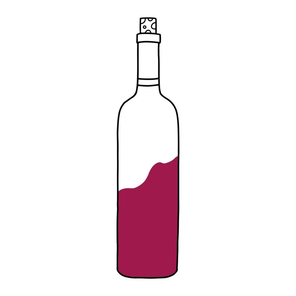 botella de vino tinto. Aislado en un fondo blanco. ilustración vectorial en estilo garabato. vector