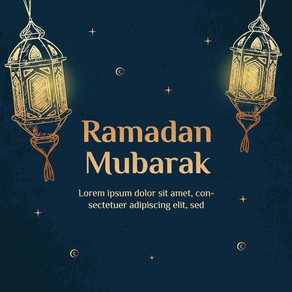Ramadan Mubarak Illustration With Lantern Concept. Hand Drawn Sketch Style vector