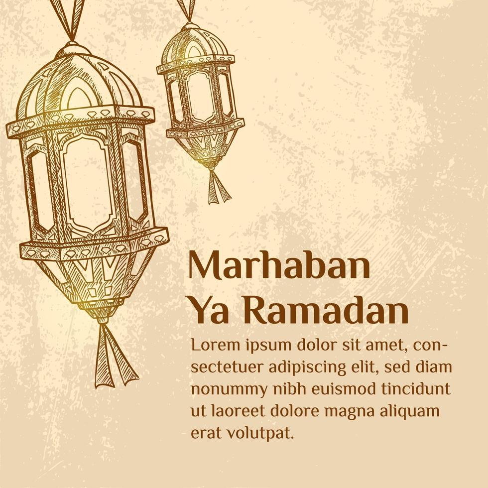 ilustración de ramadan mubarak con concepto de linterna. estilo de boceto dibujado a mano vector