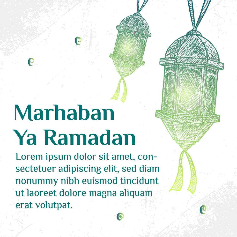 ilustración de ramadan mubarak con concepto de linterna. estilo de boceto dibujado a mano vector