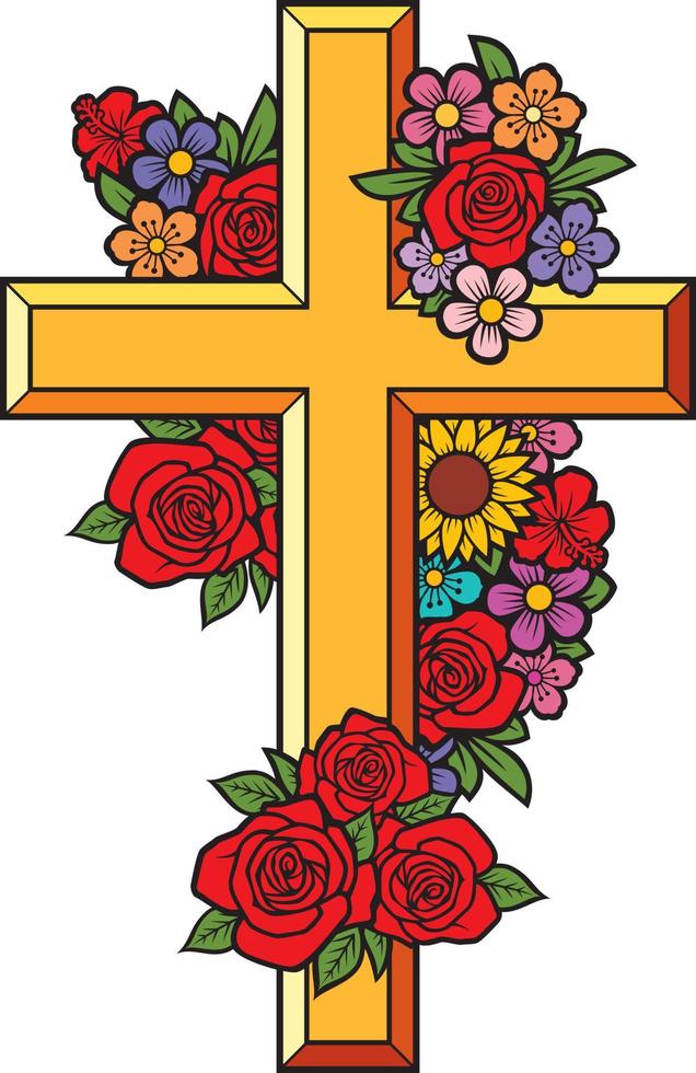 Flower Cross Color Vector Illustration