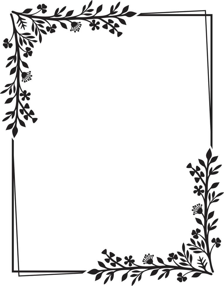 Floral Frame Black and White Vector Illustration