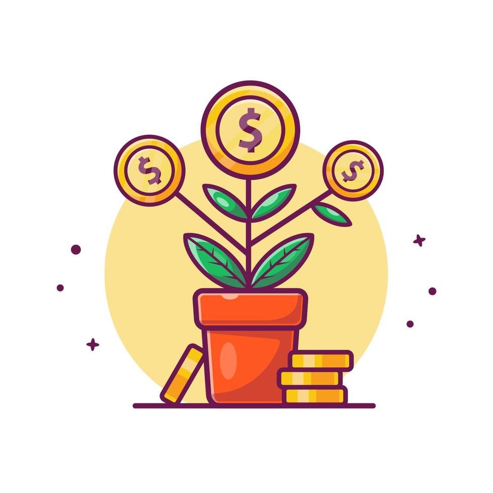 Invesment Plant Money With Gold Coin Cartoon Vector Icon  Illustration. Finance Object Icon Concept Isolated Premium Vector.  Flat Cartoon Style
