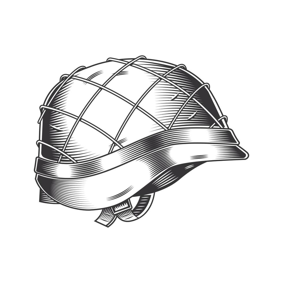 soldier helmet line art vintage tattoo or print design vector illustratio.