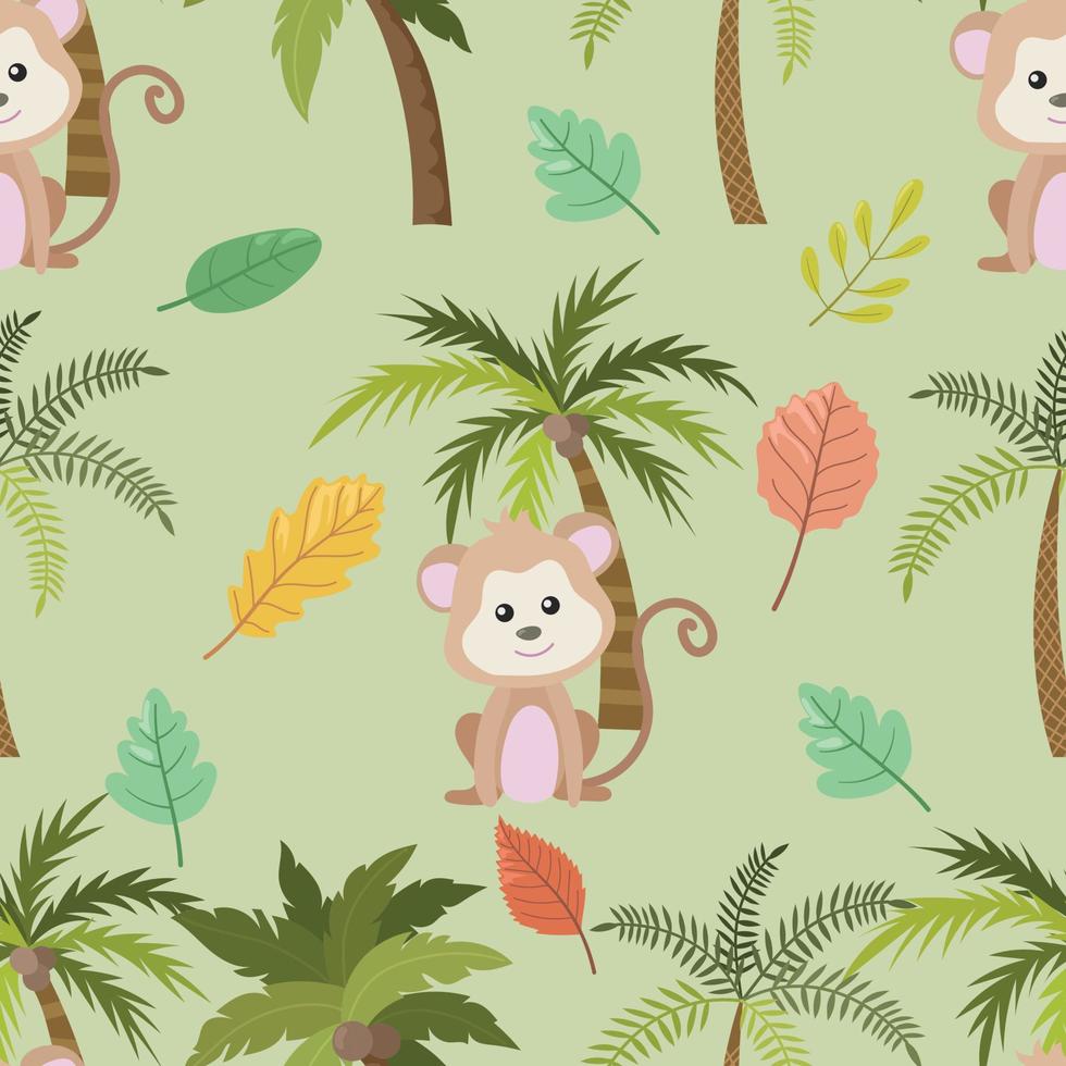 Seamless doodle monkey in jugle cartoon pattern vector