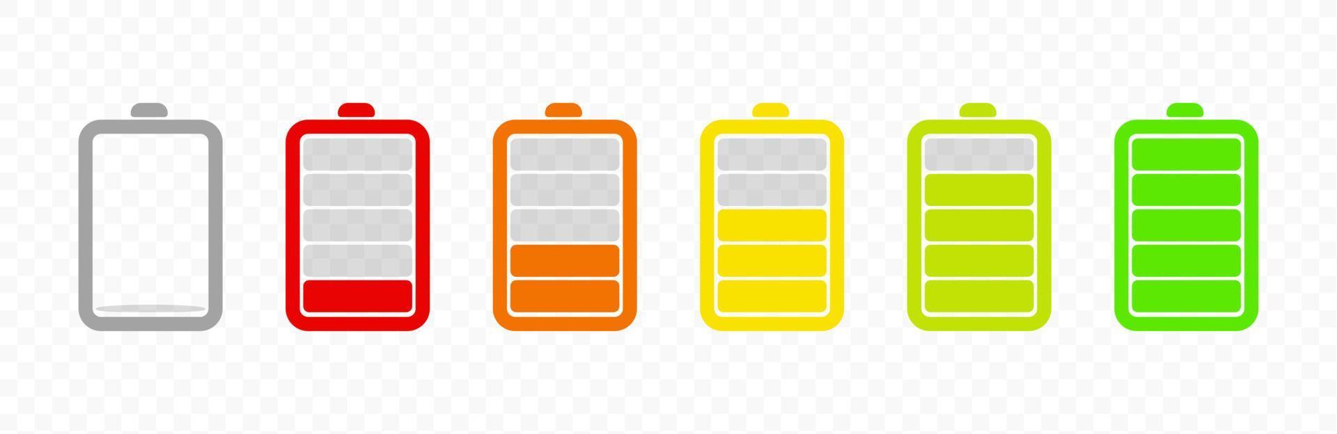 Discharge stages of charge with battery icons. Battery charge indicator icon. Alkaline battery charge icon. Level battery energy. Flat style - Modern vector. vector