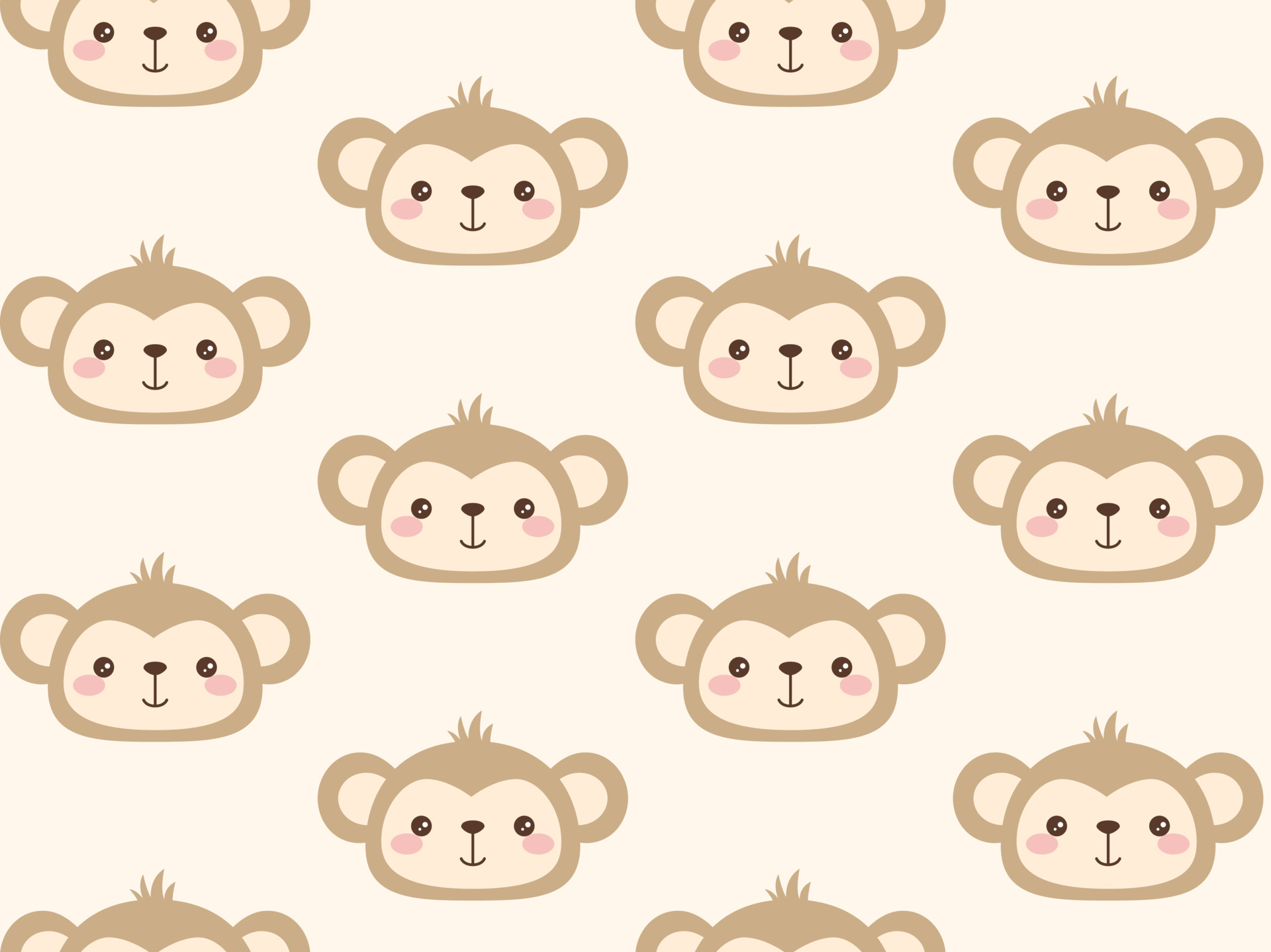 Cute monkey head vector pattern. Kawaii seamless background in ...