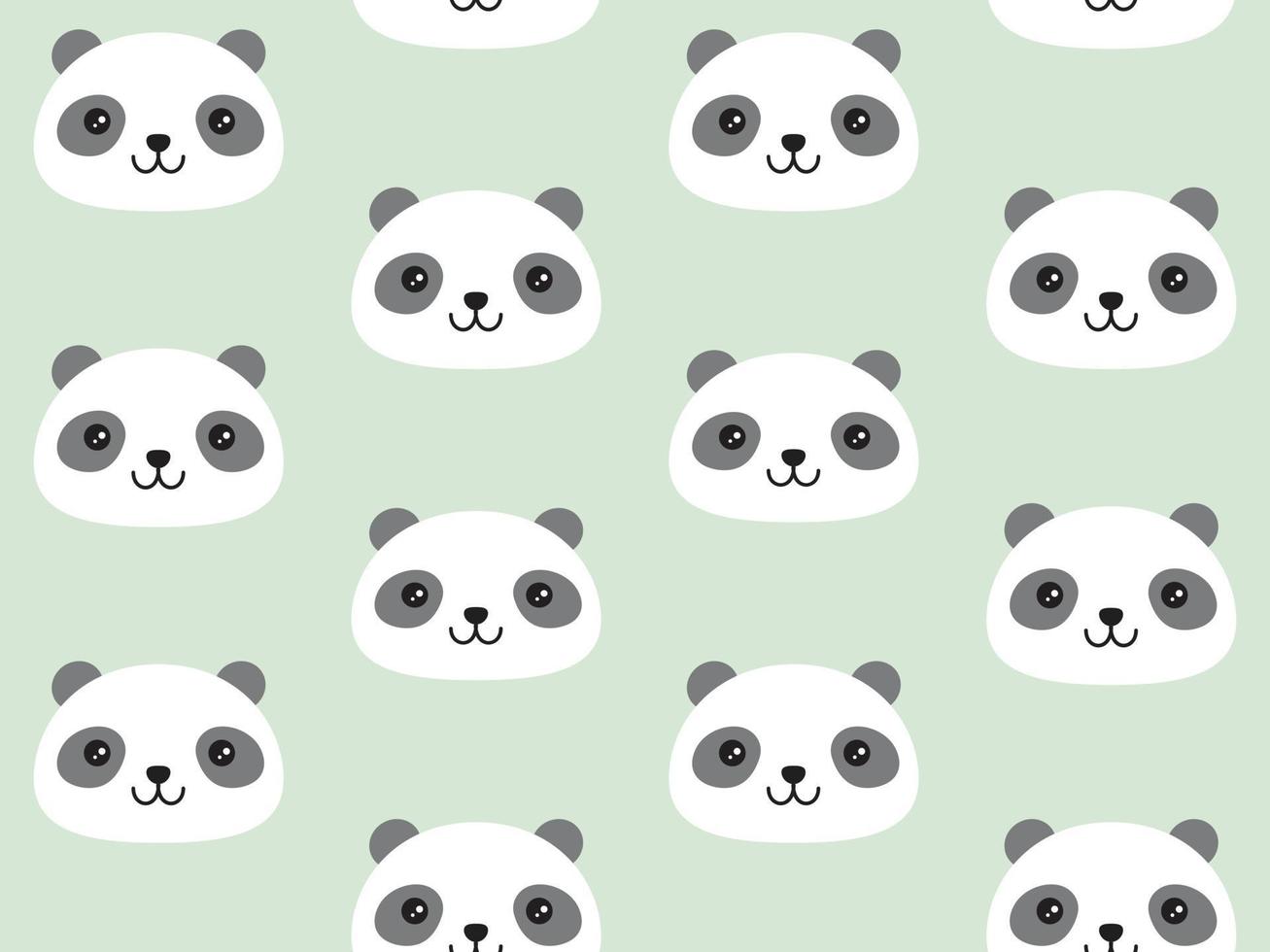Cute panda pattern in cute kawaii style. Vector seamless background in flat graphic style.